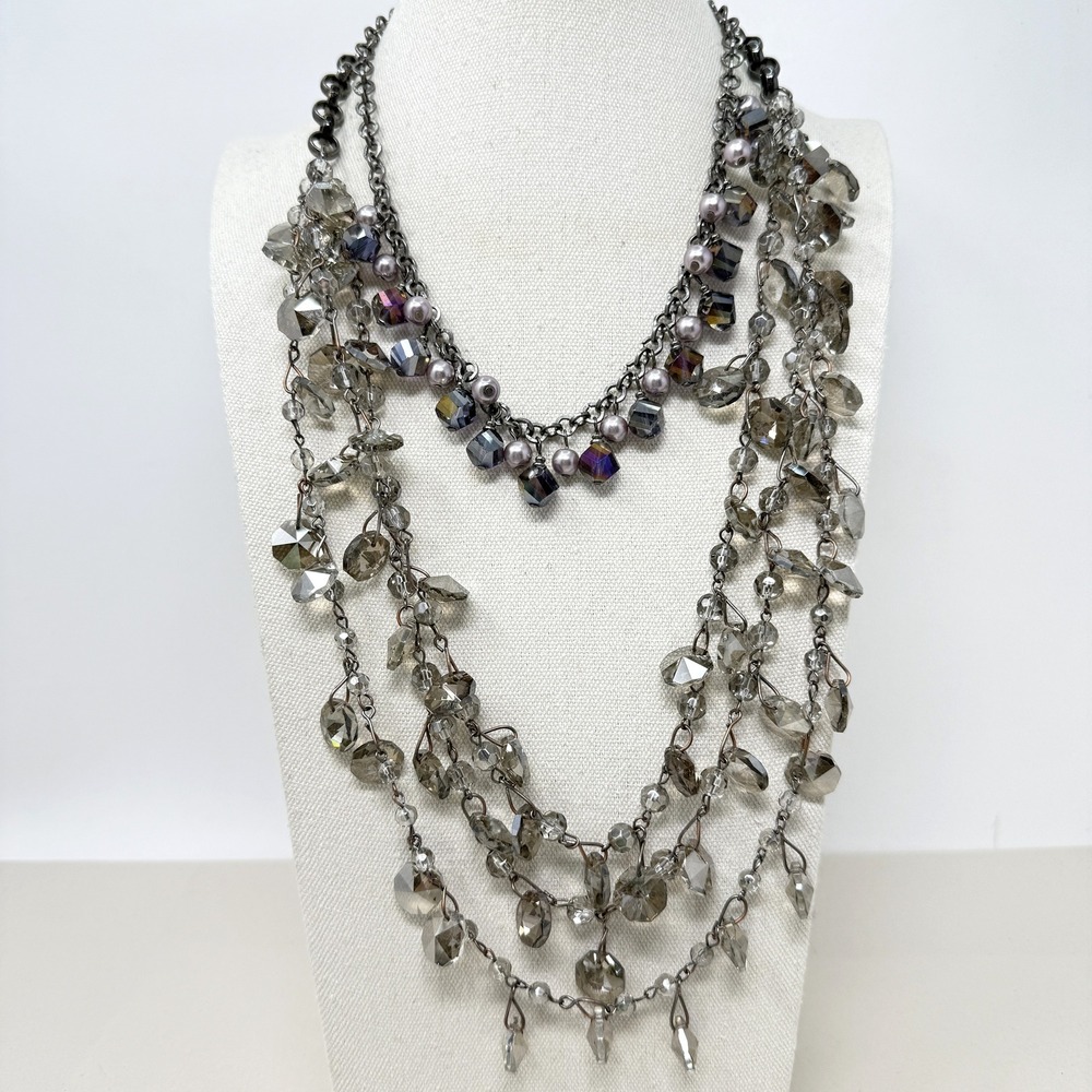 Faceted Glass Bead Necklaces Lot 2 Pieces Dangles Sparkle Iridescent Faux Pearls